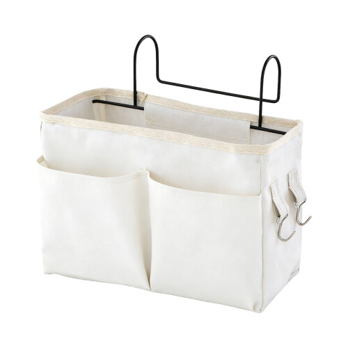 Multiple Pocket Bedside Organizers Cotton Fabric Basket-White