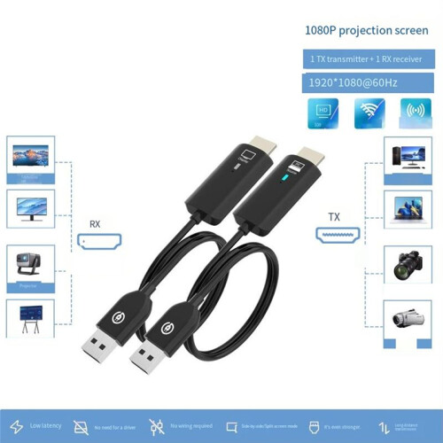 Transmissor e Receptor Sem Fio de Áudio e Vídeo Compatível com , Extensor 1080P, 30M, Plug-And- para Laptops, Caixa de TV para TV 2