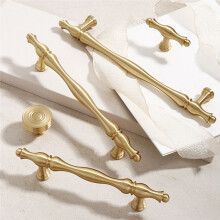 French Light Luxury Brass Drawer Handles Furniture Hardware Kitchen Cabinet Gold Handles,96 Hole Spacing