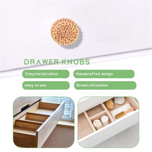 Boho Rattan Dresser Knobs Round Wooden Drawer Knobs Handmade Wicker Woven and Screws for Boho Furniture Knobs 12Pcs