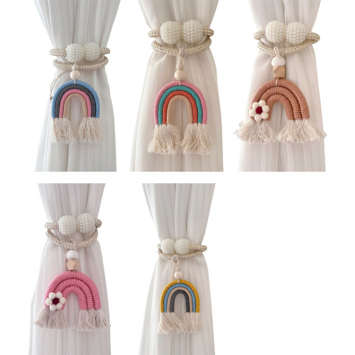 2Sets Rainbow Tasseled Curtain Tiebacks, Curtain Holders With-3 1