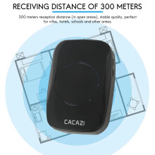 Cacazi Waterproof Wireless Doorbell  Battery-Operated 300M Remote Led Flashing Light  Home Cordless Doorbell