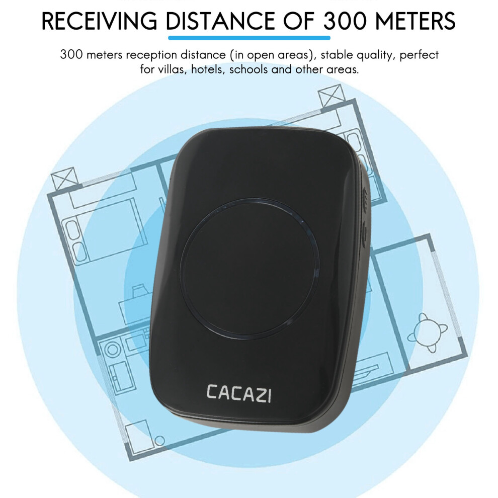 Cacazi Waterproof Wireless Doorbell Battery-Operated 300M Remote Led Flashing Light Home Cordless Doorbell 4713118247286