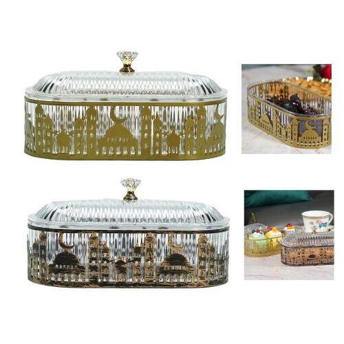 Decorative Ironwork Snacks Tray with Large Storage-Gold 2