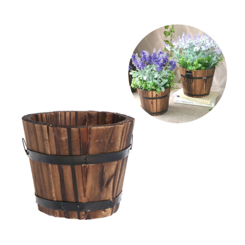 Wood Barrels Planter Planter Pots Decorations-small 1