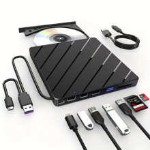 Lecteur CD/DVD Externe pour Ordinateur Portable, Graveur de CD/DVD Portable Ultra-Mince USB 7 en 1, Graveur de Disque Externe