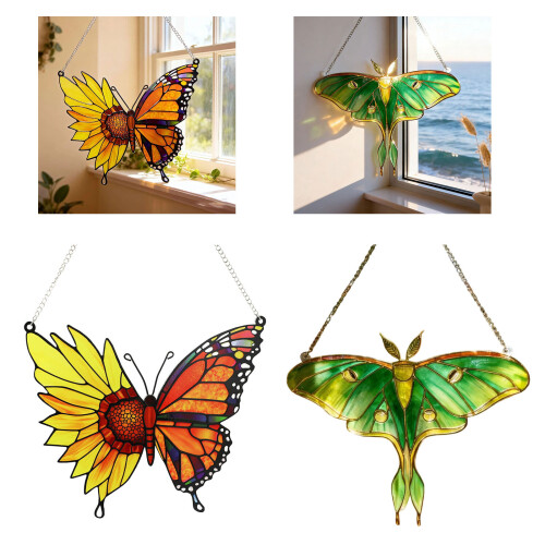Multicolored Acrylic Butterfly Sunflowers-green moth 2