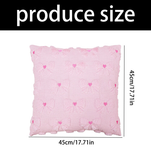 Valentines Heart Bows Plush Jacquard Pillow Cover Romantics 2