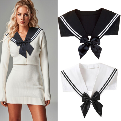 Lightweight Sailor Uniform Necktie Collar Polyester False-Black 2