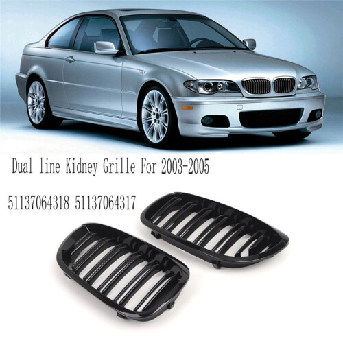 Gloss Black Dual  Front Bumper Kidney Grille Replacement for  3 Series E46 2-Door 2003-2005 1
