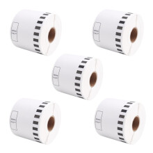 5 Rolos de Recarga CompatíVel com DK-22205 Etiqueta 62 Mm X 30,48 M ContíNuo CompatíVel para Impressora de Etiquetas IrmãO Papel Branco DK22205