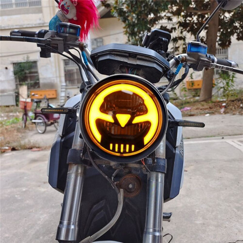Farol de LED Universal para Motocicleta de 6,3 Polegadas e 35 W, Farol Alto e Baixo, Farol Redondo para Cafe Racer, Luz Amarela 2
