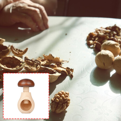 Wooden Mushroom Shaped Nut Cracker Ergonomic Kitchen Tool-Red 1