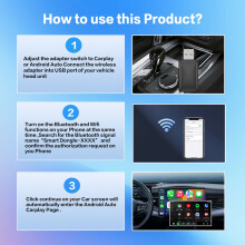Adaptador CarPlay 2 en 1 Mejorado con Conexión Inalámbrica A CarPlay, Android Auto, Radio de Coche, Plug And , USB para CarPlay.