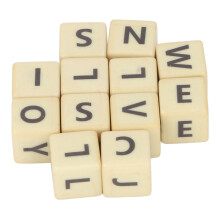 12 dados de letras en inglés, juego de viaje, plástico plateado