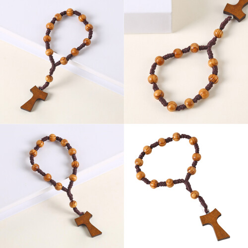 Chapelet élégant en bois de 8mm, perles avec croix pour la 1