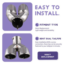 Car Bent Dual Exhaust Tip Bolt- Slant Cut Tailpipe Muffler Tip Universal Car Tailpipe Modification