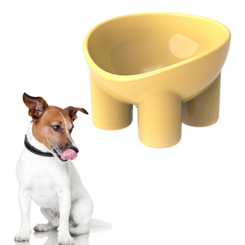 Cuenco elevado para comida de gato amarillo 138x134x90mm