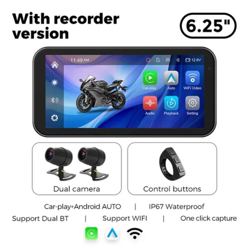 Motocicleta Portátil de 6,25 Polegadas IP67 À Prova D'Água Sem Fio para  CarPlay Android Auto Mote  Display 1