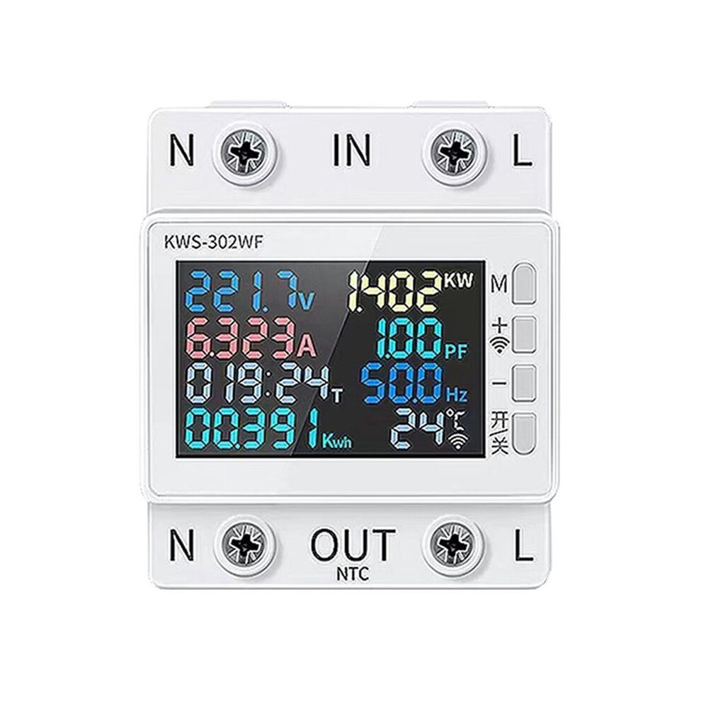 Tuya Wifi Power Meter Color Screen 2P Multifunction Ac Meter Mobilephone Remotely App Control 170-300V/63A - A 4713476361938