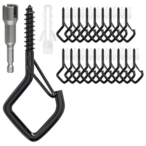 Screw Hooks with Safety Buckle, Heavy Duty Ceiling Hooks for Hanging Outdoor String Lights, Plants, Wind Chimes
