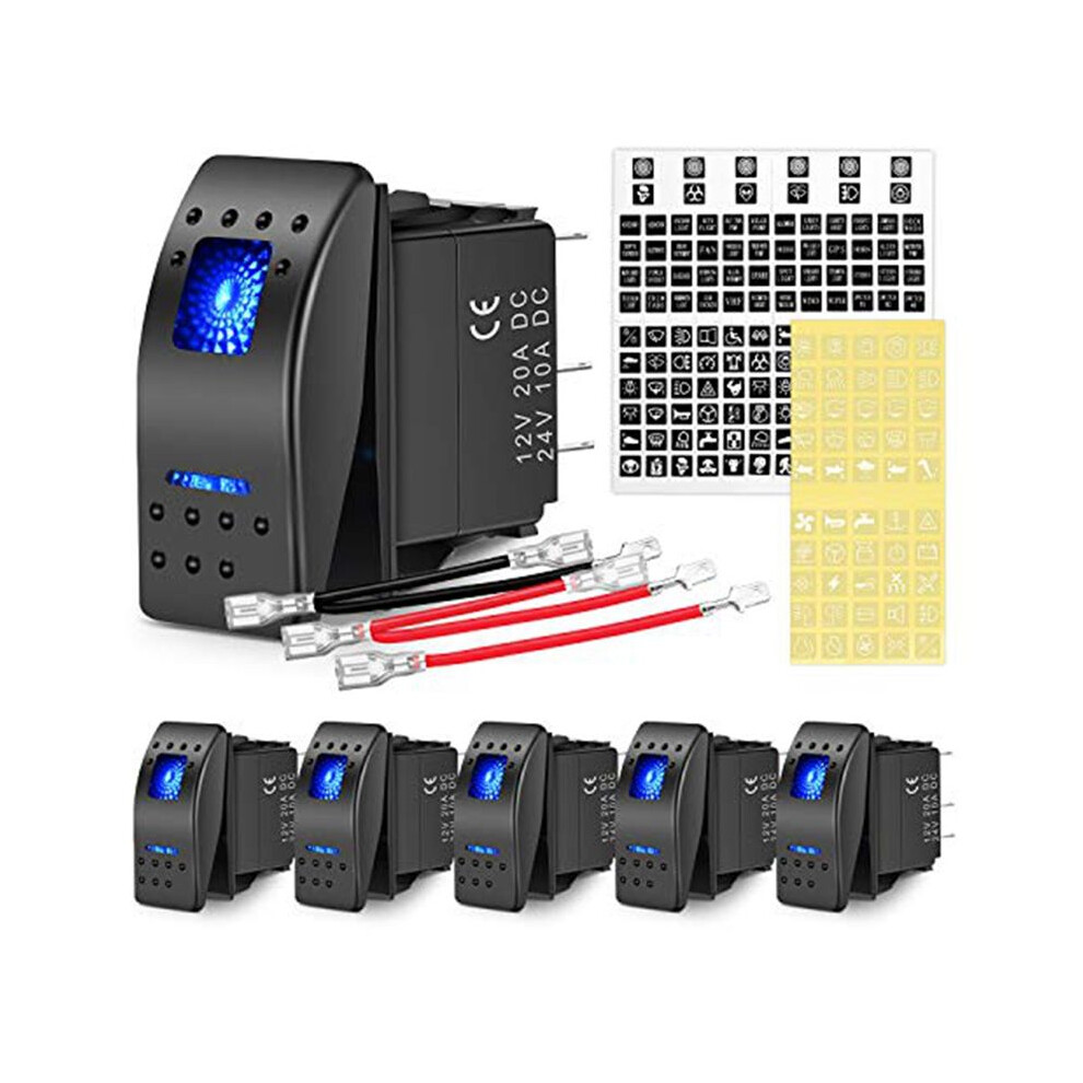 5-Pin Spst Rocker 20A/12V 10A/24V Toggle Yacht 5P For Trucks, Boats, Cars And Motorcycles,6 Pcs 4713515666024