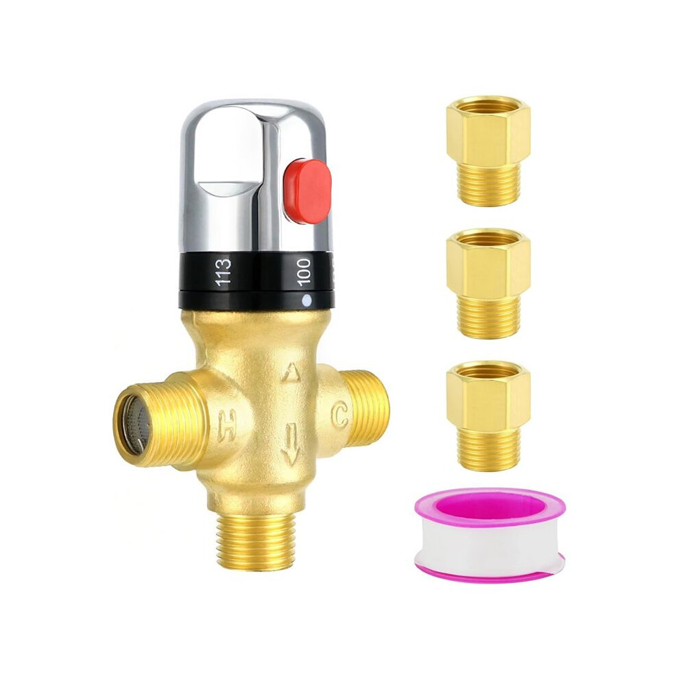 Thermostatic Mixing Valve, Solid Brass Pipe Water Valve With Temperature Control - 1/2 Npt - Includes 3 Adapters, 6033533257720