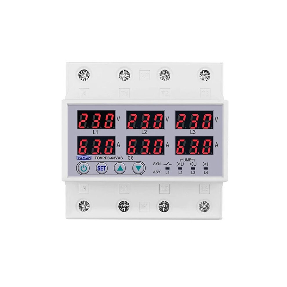 Tomzn Din Rail 63A Over Under Voltage Current Limit Protection Relay Protector Syn Async Synchronous Asynchronous 4713908272139