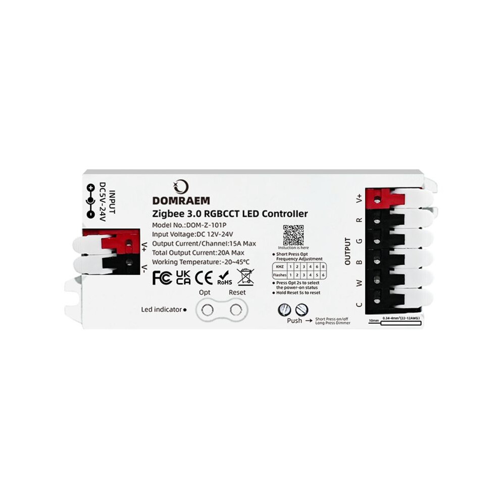 Domraem Zigbee3.0 5 In 1 Led Strip Controller Dimmer Cct Rgb Rgbw Rgbcct Compatible With Huxe Smartthings Echo 20A 4712383059174