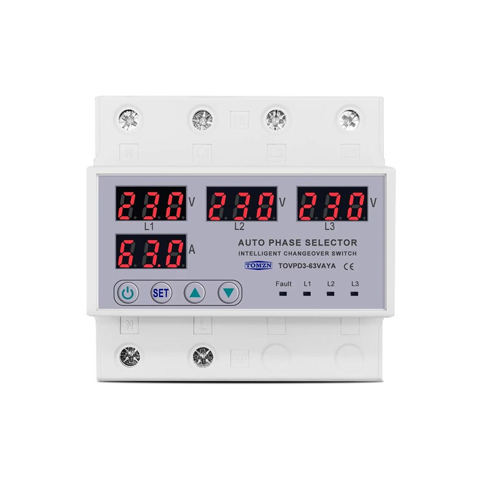 Tomzn 63A 3 Phase 3P+N Din Rail Phase Selector Over And Under Voltage Current Protection Monitor Relays Protector 6033906287286