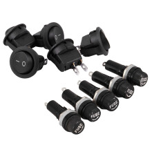 5Pcs SPST Black Button /Off Round Rocker  with 5Pcs AC 125V 15A Panel Mount Fuse Holder
