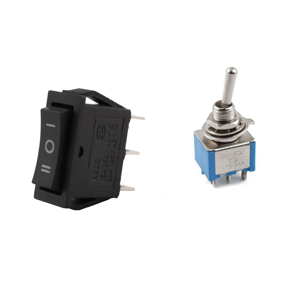 2Pcs 3 Pin Spdt -Off- 3 Position Snap Rocker With 6 Pin Dpdt / 2 Position Toggle 4711140853925