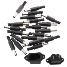 5 Pcs 3P IEC 320 C14 Male Plug Panel Power Inlet Sockets Connectors with 20 Pcs Black 2.5mm x 5.5mm  Power
