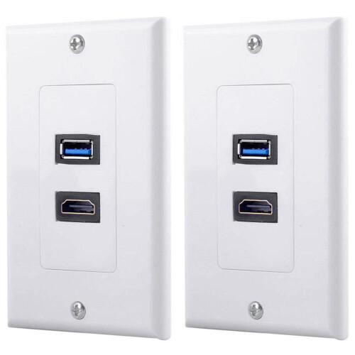 2X 2Port +USB 3.0 Female Wall Face Plate Panel Outlet Socket Extender White 1