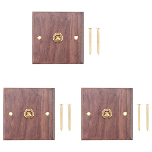 3X American Industrial Style Light  Socket, Solid Wood Brass Toggle  Plate, Antique Home Stay (1)