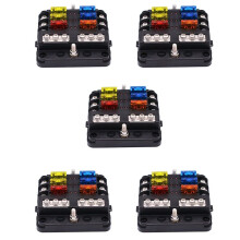 5X 6-Way Waterproof Fuse Block,with LED Indicator 12 Circuits with Negative Marine Fuse Box for 12/24V