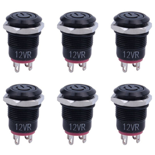 6X 12V 2A 9.5mm LED Metal Cap Power Momentary Push Button  Car DIY Modified, Red