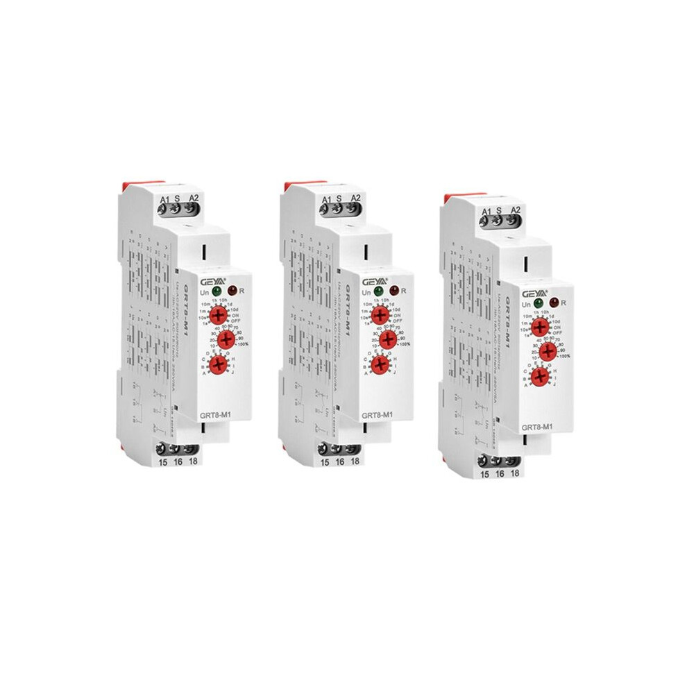 3X Geya Grt8-M1 Off Delay Relay 16A Ac/Dc12v-240V Multifunction Din Rail Automatic Timer Relay 4712681775721