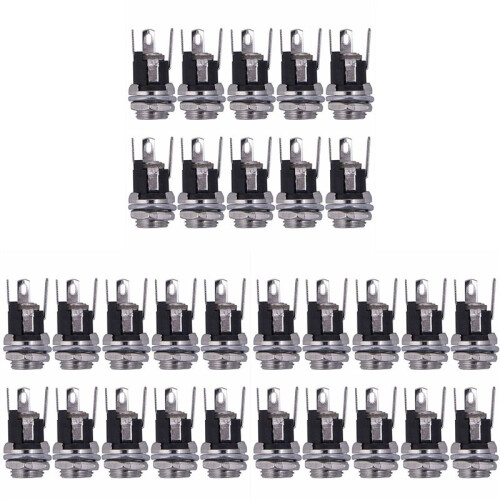 30Pcs  Power Supply Jack Socket Female Panel Mount Connector 5.5X2.1mm New