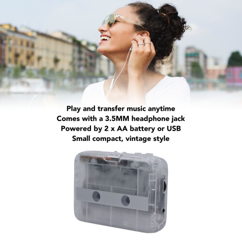 Vintage Bluetooth Cassette Player with USB/AA Battery Powered, Compact & Transparent 2