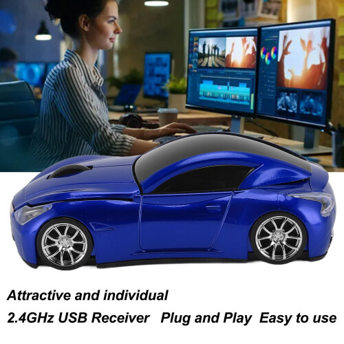 Mouse wireless a forma di auto sportiva 1600 DPI 2xAAA Blu 2