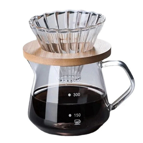 Pour-Over-Kaffeebereiter-Set, Glaskaraffe für Kaffee mit Glaskaffeefilter, Tropfkaffeebereiter-Set für Zu Hause oder im BüRo, 300 Ml 1
