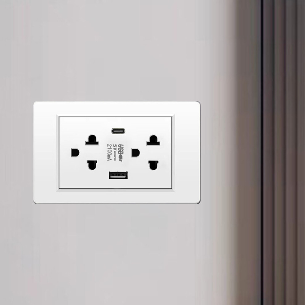 Thailand Wall Receptacle Outlet With Usb Type C, Space-Saving White 6941391059076