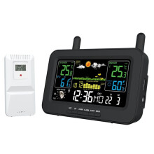 Kleurenscherm Digitaal Weerstation Zonsopgang en Zonsondergang Thermometer Hygrometer met Draadloze Buitensensor US Stekker A