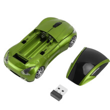 Souris sans fil en forme de voiture de sport 1600DPI verte 2.4G