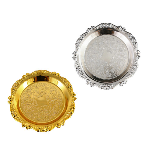 Sturdy Iron Fruit and Snacks Tray Feature-Gold. 10 inches 1