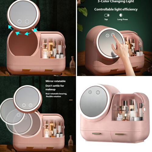 Durable ABS Plastic Cosmetic Organizers With LED Lighted-White 2