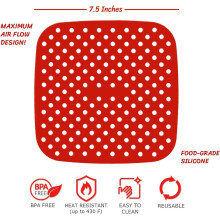 2 Pack Reusable Air Fryer Liners , Square, Non-Stick Silicone Air Fryer Basket Mats , Air Fryer Accessories -7.5 Inch