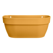 Honey Yellow Plastic Wall Basket Planter 35cm Outdoor Balcony Hanging Pot with Overflow Drainage Pipe and Flat Back Design