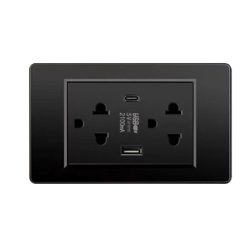 Prise murale USB-C de type thaïlandais, compacte, noire. 1